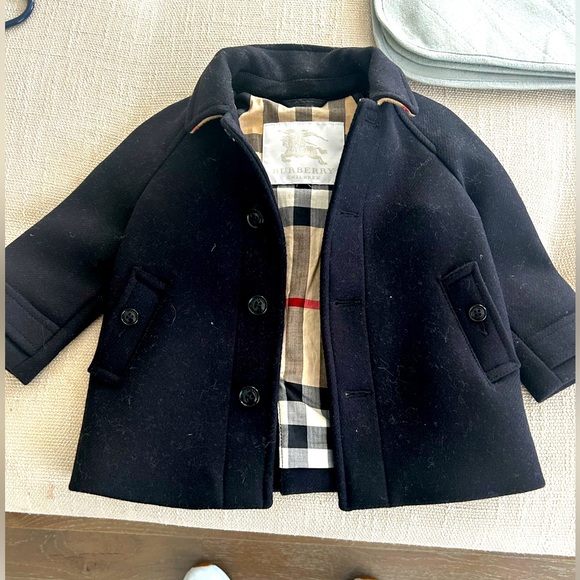COPY - Authentic Burberry 12-18 Month unisex Navy blue wool pea coat .